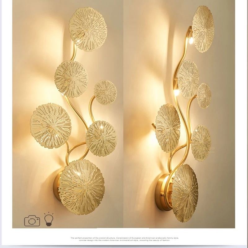 Nordic Gold Lotus Leaf LED Wall Light | Retro Industrial Decor