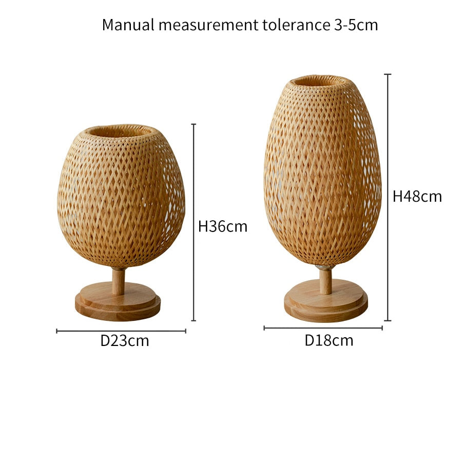 Chinese Bamboo Bedside Table Lamp | Knitted Weaving Design