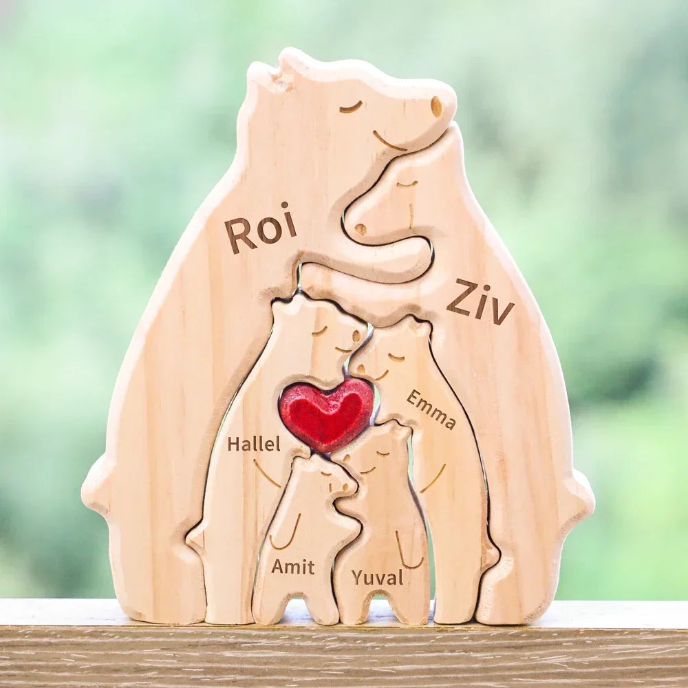 Personalized Bear Heart Theme Family Wooden Art Puzzle 