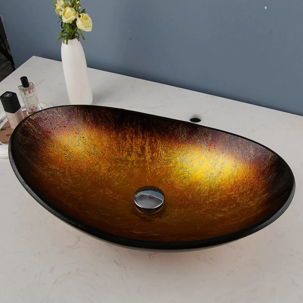 Tempered Glass Basin Sink | Deck Mounted, Pop Drain