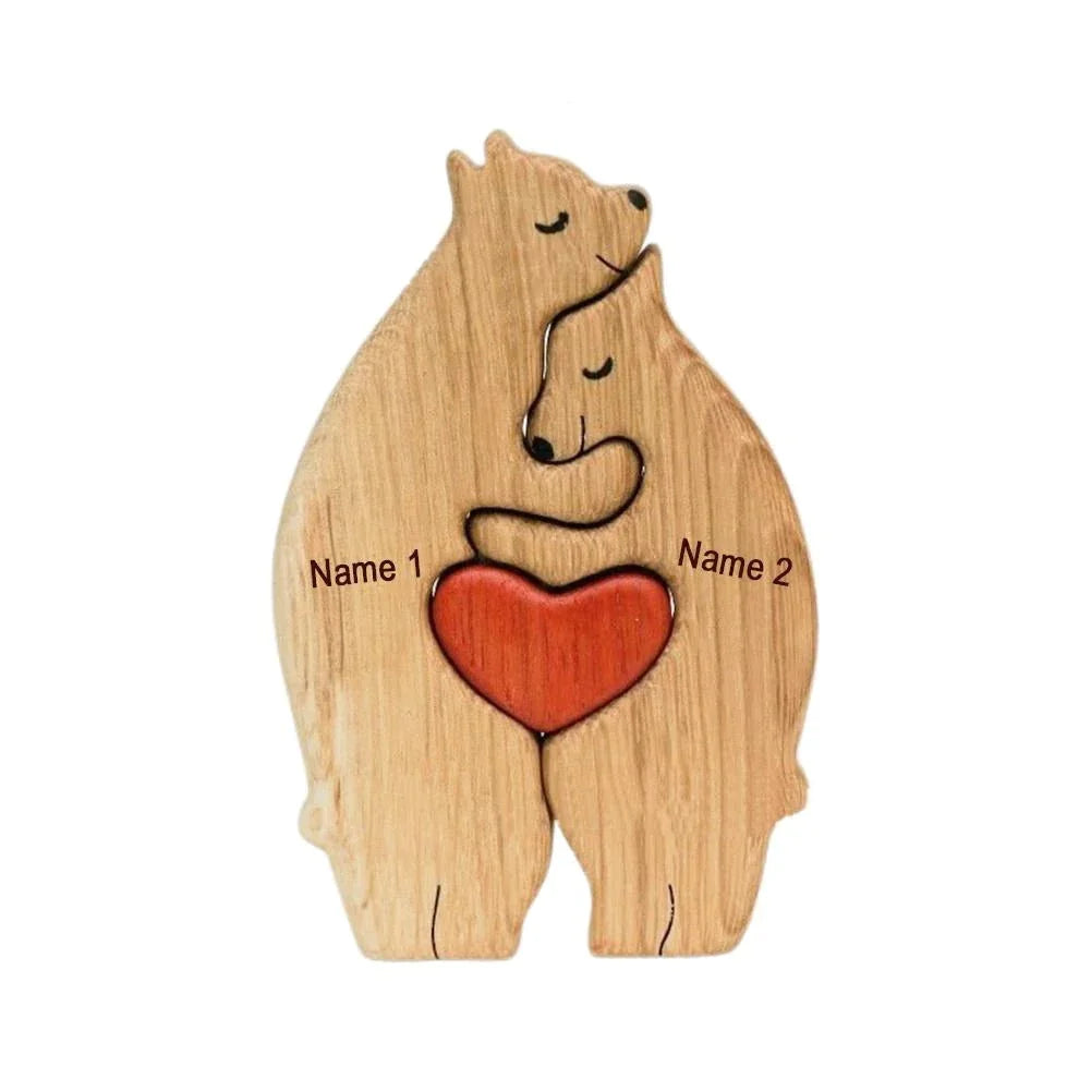 Personalized Bear Heart Theme Family Wooden Art Puzzle 